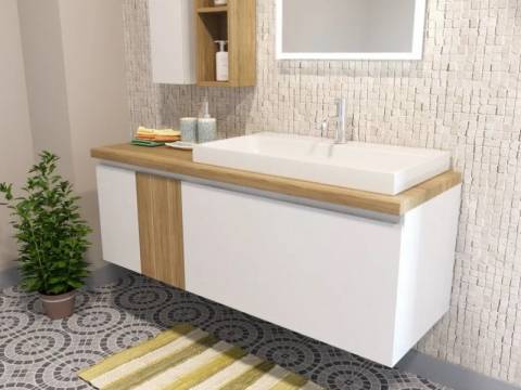 Тумба с раковиной подвесной Malibu 1400 правосторонний 2 ящика со вставкой массив