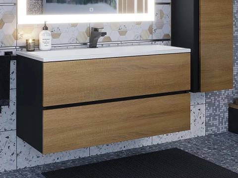 Тумба с раковиной Uperwood Barsa 100 см раковина белая-тумба черная/дуб сонома