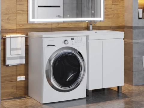 Тумба с раковиной Uperwood Magenta 60-120 см напольная белая с дверцами правая