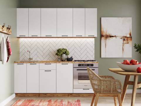 Кухонный гарнитур Хелмер 2000 мм ЛДСП Вотан/Белый со шкафом под духовку